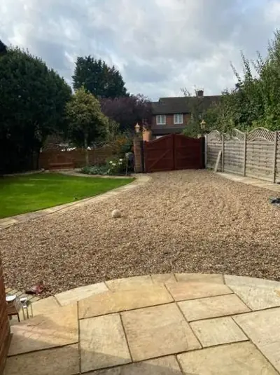 Garden and gravel drive after exterior decorating