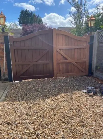 Hardwood gate stained to a rich finish