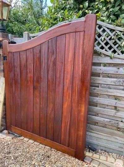 Hardwood gate stained to a rich finish