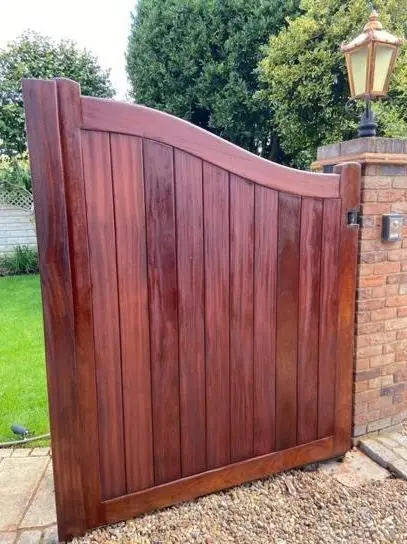 Hardwood gate stained to a rich finish